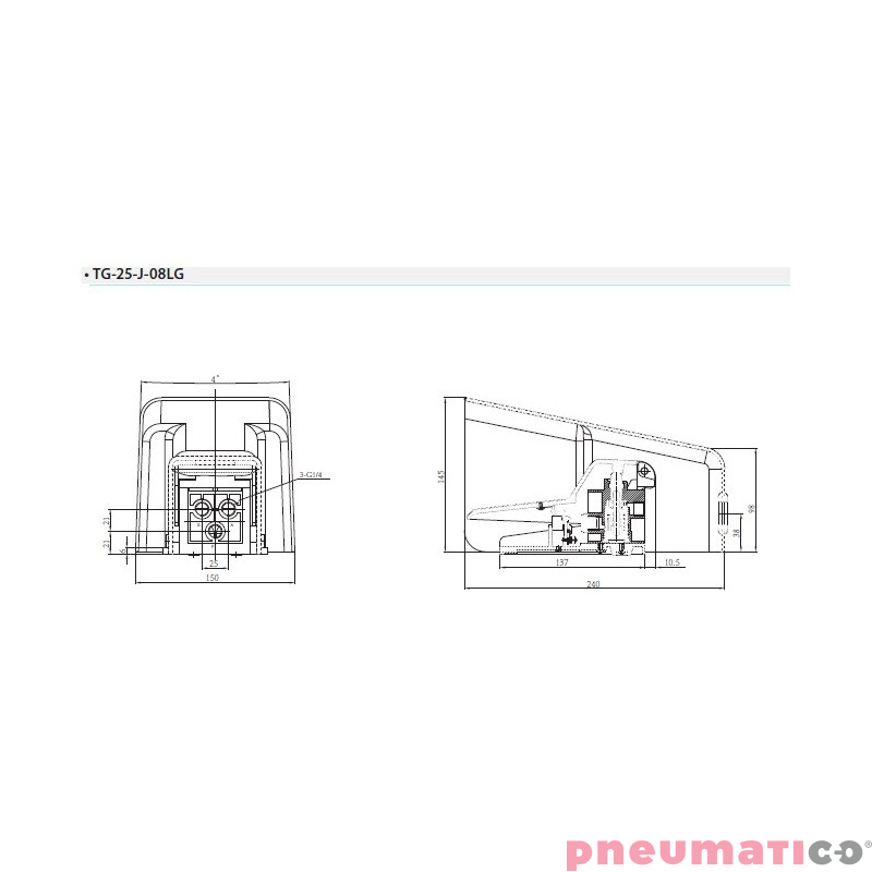 Zawór nożny w obudowie TEKMA 5/2 G1/4" z blokadą TG-25-J-08-LG Zawór nożny w obudowie TEKMA 5/2 G1/4" z blokadą TG-25-J-08-LG