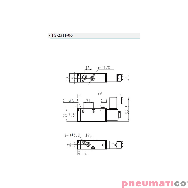 Zaw&oacute;r elektropneumatyczny 3/2 sterowany jednostronnie TEKMA TG-2311-06-AC220 NC 1/8" 220VAC