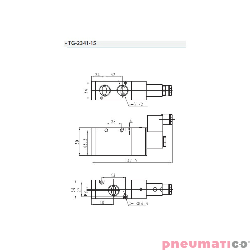 Zawór elektropneumatyczny 3/2 sterowany jednostronnie TEKMA TG-2341-15-AC220V NC 1/2" 220VAC Zawór elektropneumatyczny 3/2 sterowany jednostronnie TEKMA TG-2341-15-AC220V NC 1/2" 220VAC