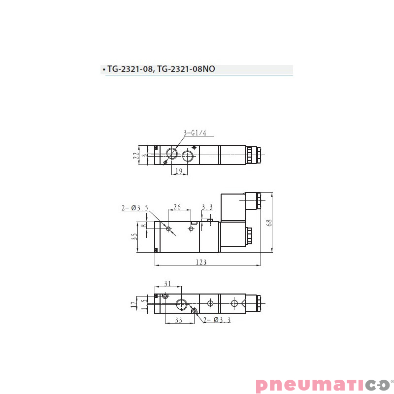 Zawór elektropneumatyczny 3/2 sterowany jednostronnie TEKMA TG-2321-08NO-AC220 NO 1/4" 220VAC Zawór elektropneumatyczny 3/2 sterowany jednostronnie TEKMA TG-2321-08NO-AC220 NO 1/4" 220VAC