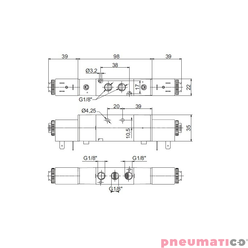 Zaw&oacute;r elektropneumatyczny 5/3 NO PNEUMAX 1/8"