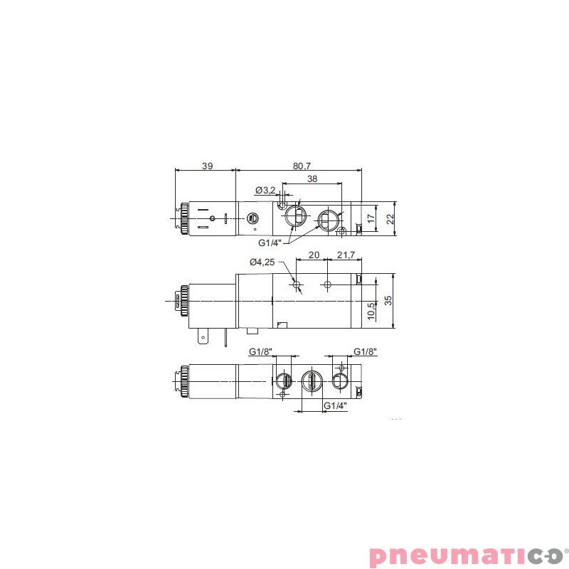 Zaw&oacute;r elektropneumatyczny 5/2 PNEUMAX  1/4 8884.52.00.39.F05 25 DC