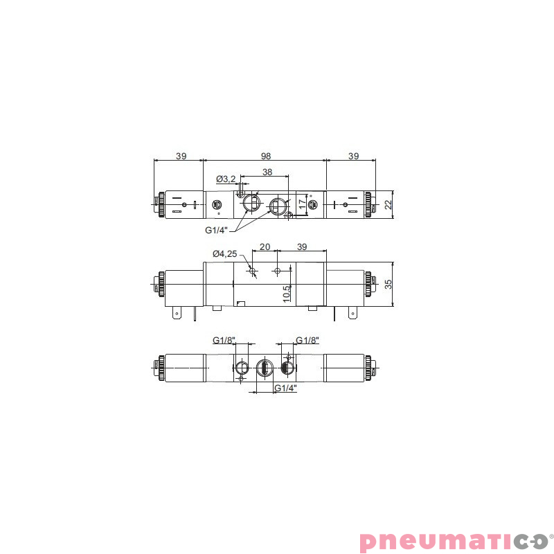 Zaw&oacute;r elektropneumatyczny 5/3 NO PNEUMAX 1/8"