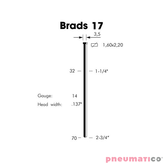 Sztyfty 17/50 z łebkiem 1op.-2.500szt