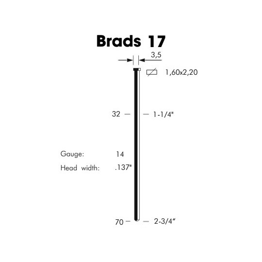 Sztyfty 17/70 z łebkiem 1op.-2.500szt Sztyfty 17/70 z łebkiem 1op.-2.500szt