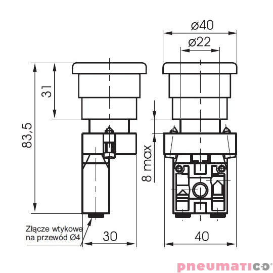 Zaw&oacute;r ręczny dźwignia z rolką -sprężyna 2/2 NO PNEUMAX