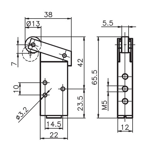 Dźwignia z rolką, łożysko - sprężyna 5/2 PNEUMAX