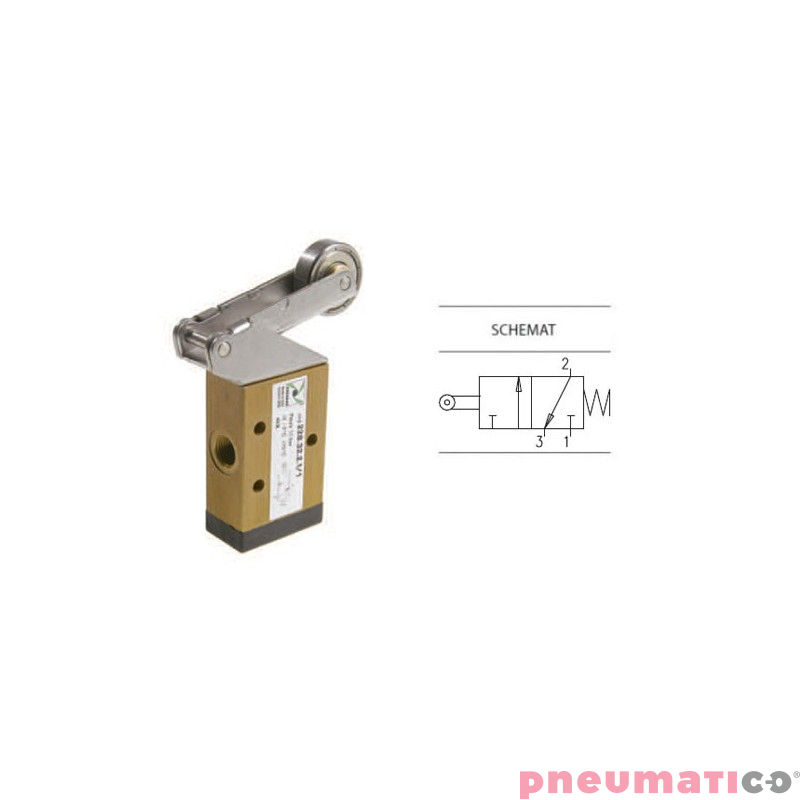 Zaw&oacute;r ręczny dźwigniowy z rolką, łożyskiem i sprężyną 3/2 PNEUMAX
