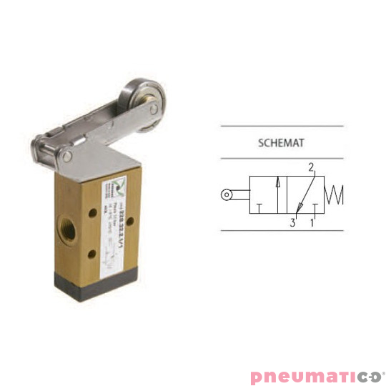 Zaw&oacute;r ręczny dźwigniowy z rolką, łożyskiem i sprężyną 3/2 PNEUMAX