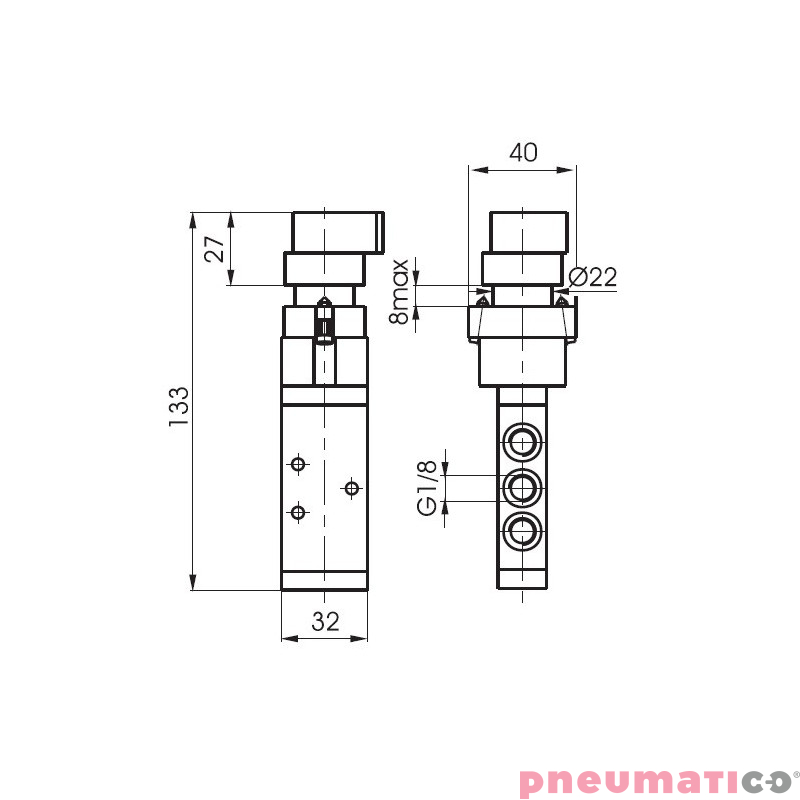 Zawór ręczny przełącznikiem dwupozycyjnym 5/2 PNEUMAX Zawór ręczny przełącznikiem dwupozycyjnym 5/2 PNEUMAX