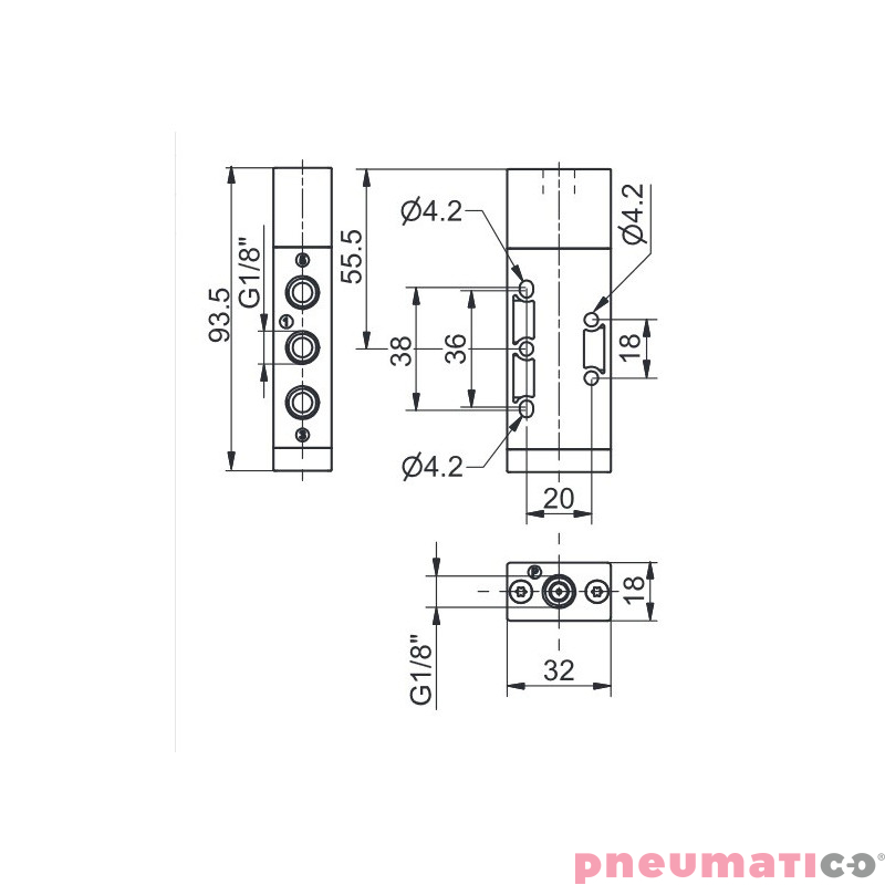 Zawór pneumatyczny sprężyna T228.52.11.1 5/2 PNEUMAX 1/8" Zawór pneumatyczny sprężyna T228.52.11.1 5/2 PNEUMAX 1/8"