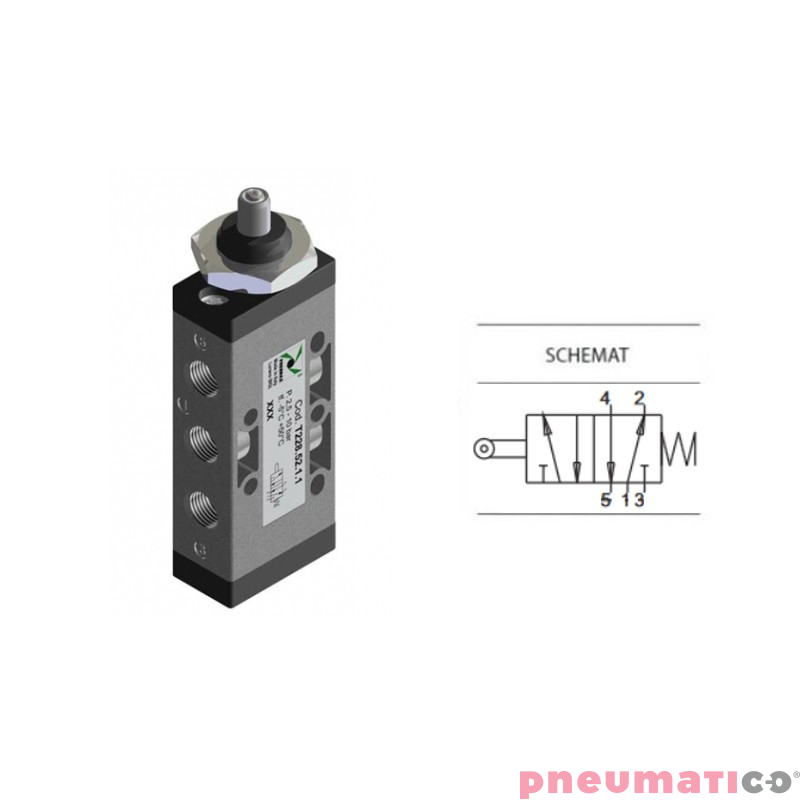 Zaw&oacute;r pneumatyczny popychacz panel - sprężyna T228.52.1.1 5/2 PNEUMAX 1/8"