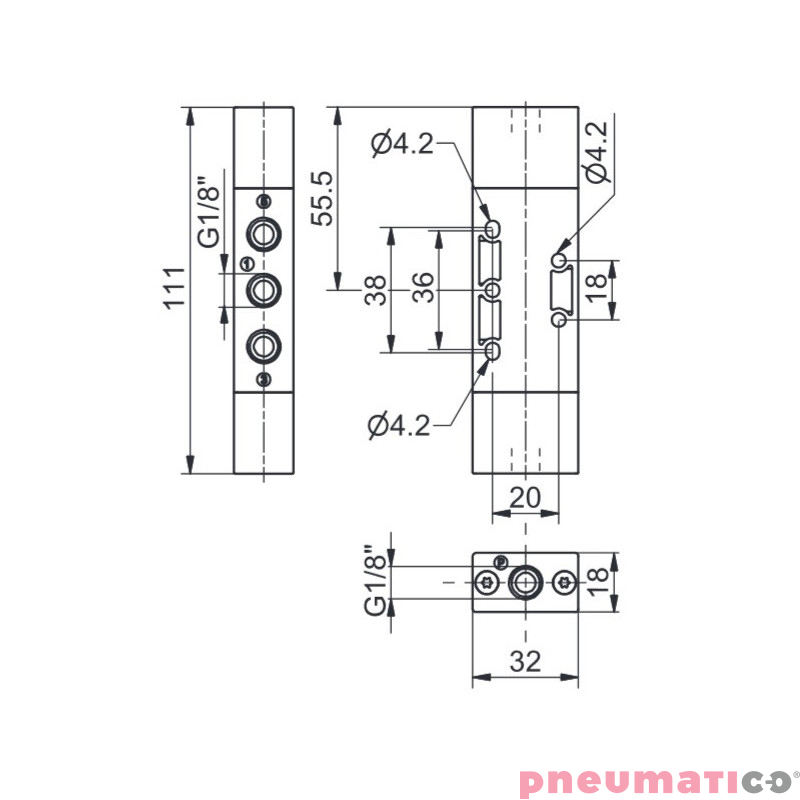 Zaw&oacute;r pneumatyczny bistabilny T228.52.11.11 5/2 PNEUMAX 1/8"