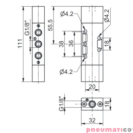 Zaw&oacute;r pneumatyczny bistabilny T228.52.11.11 5/2 PNEUMAX 1/8"
