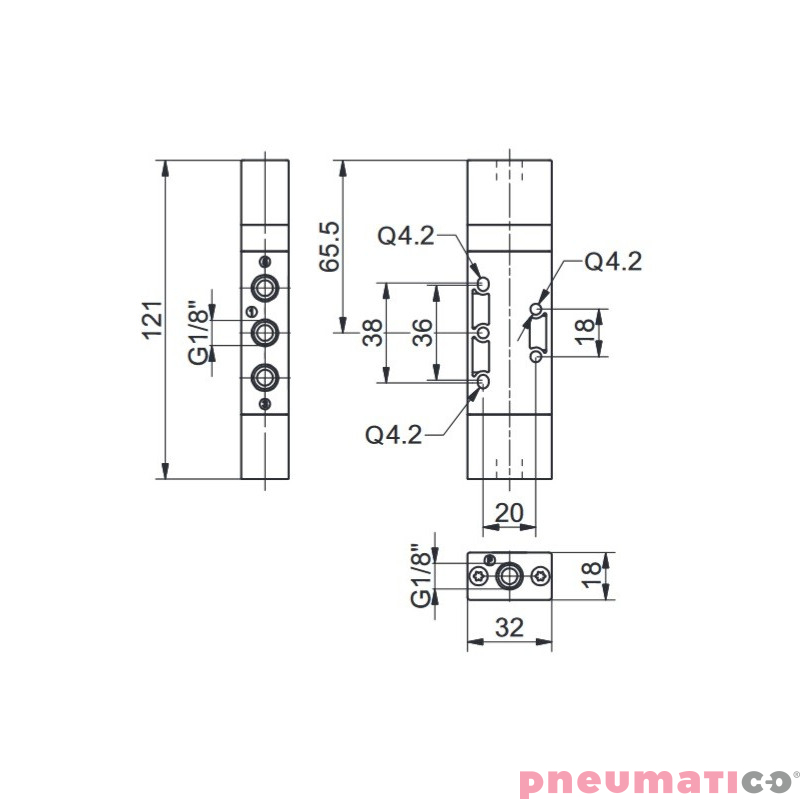 Zaw&oacute;r pneumatyczny tr&oacute;jpozycyjny CZ T228.53.31.11.11 5/3 PNEUMAX 1/8"