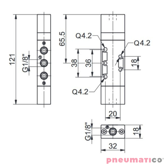 Zaw&oacute;r pneumatyczny tr&oacute;jpozycyjny CC T228.53.33.11.11 5/3 PNEUMAX 1/8"