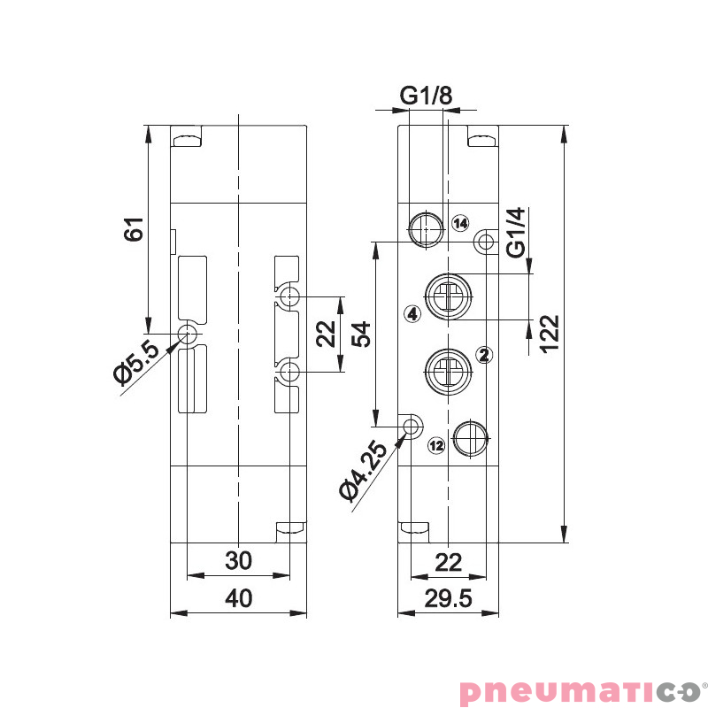 Zawór pneumatyczny sprężyna T224.52.11.1 5/2 PNEUMAX 1/4" Zawór pneumatyczny sprężyna T224.52.11.1 5/2 PNEUMAX 1/4"