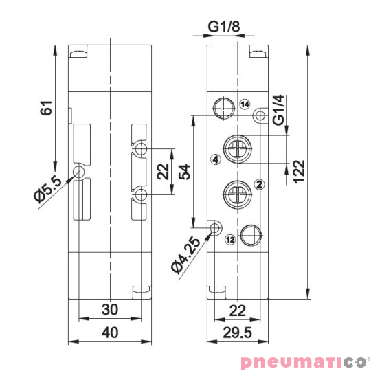 Zaw&oacute;r pneumatyczny bistabilny T224.52.11.11 5/2 PNEUMAX 1/4"