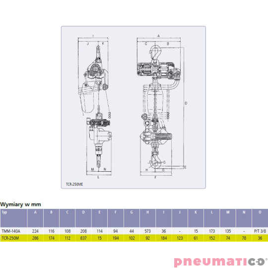 wciągnik RedRooster TCR-250ME wymiary wciągnik RedRooster TCR-250ME wymiary