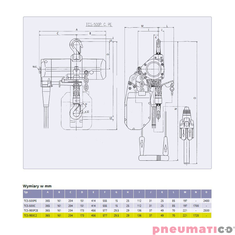 Pneumatyczny wciągnik łańcuchowy Red Rooster TCS-500 C