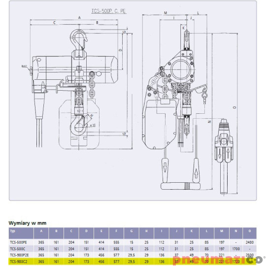 Pneumatyczny wciągnik łańcuchowy Red Rooster TCS-500 C
