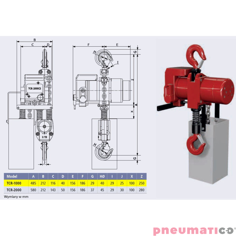 Pneumatyczny wciągnik łańcuchowy Red Rooster TCR-1000PE 