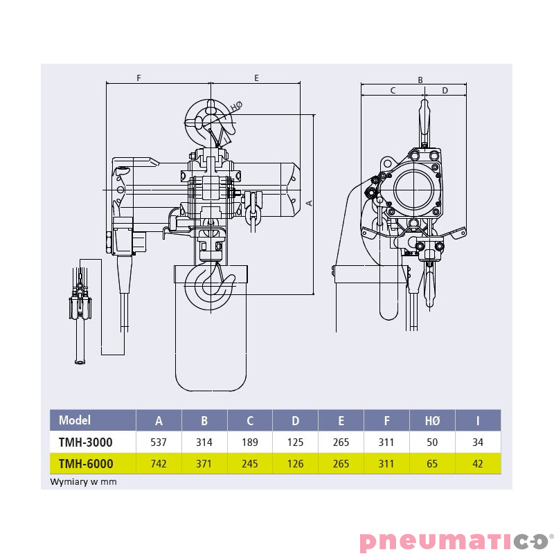 Pneumatyczny wciągnik łańcuchowy Red Rooster TMH-6000C Pneumatyczny wciągnik łańcuchowy Red Rooster TMH-6000C