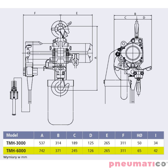 Pneumatyczny wciągnik łańcuchowy Red Rooster TMH-6000C Pneumatyczny wciągnik łańcuchowy Red Rooster TMH-6000C