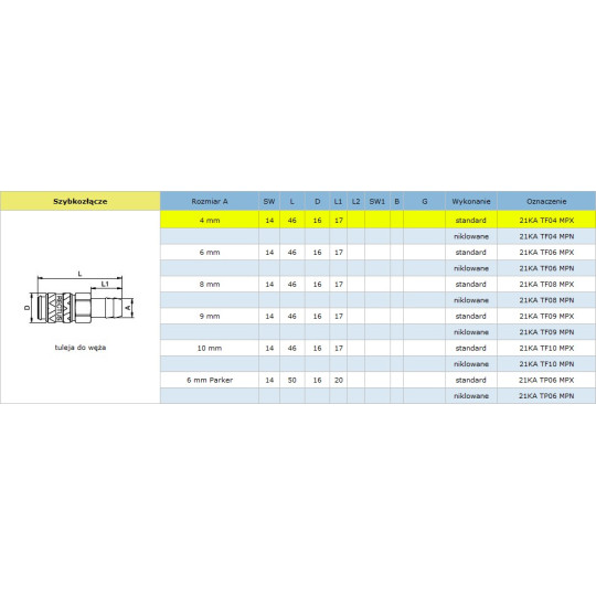 Szybkozłącze niskociśnieniowe żeńskie na wąż typ 21KA