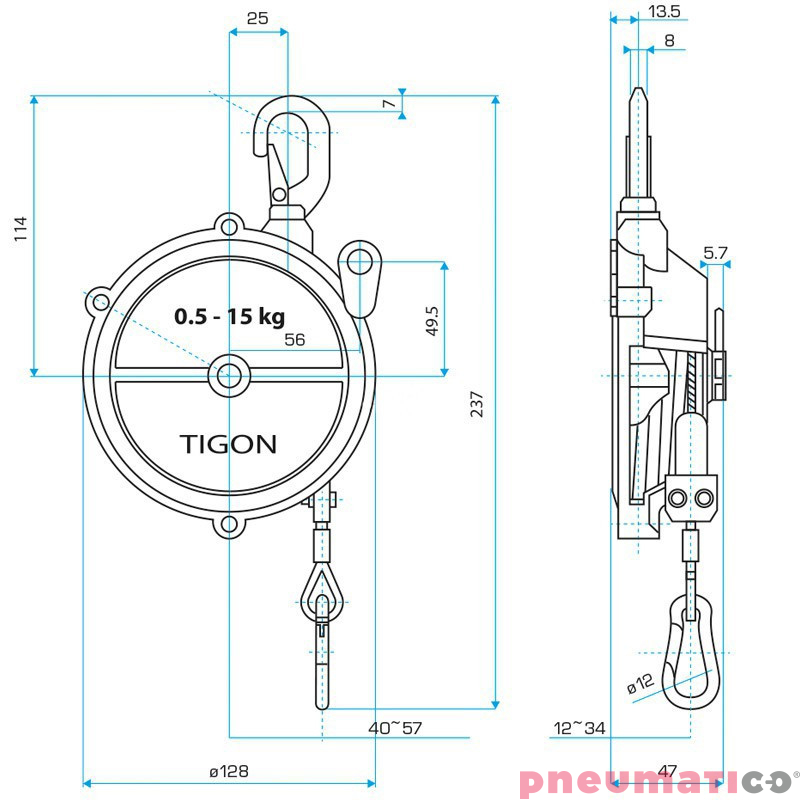 Balanser linkowy TW-0 TIGON 0,5-1,5 kg 1000mm Balanser linkowy TW-0 TIGON 0,5-1,5 kg 1000mm