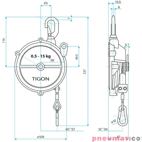 Balanser linkowy TW-0 TIGON 0,5-1,5 kg 1000mm Balanser linkowy TW-0 TIGON 0,5-1,5 kg 1000mm