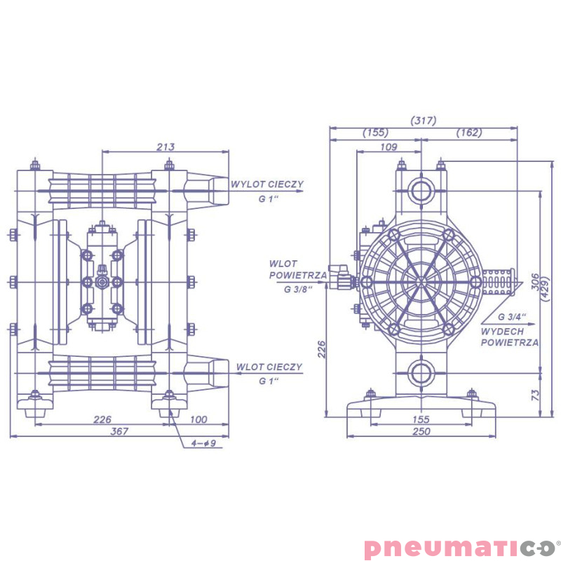 Pompa membranowa YAMADA (NDP-25BPSPP) NDP-P25BPS 1" z dystrybutorem powietrza Pompa membranowa YAMADA (NDP-25BPSPP) NDP-P25BPS 1" z dystrybutorem powietrza
