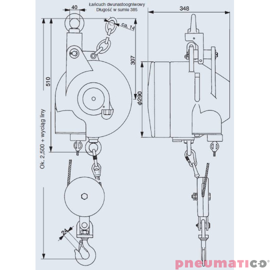 Balanser linkowy Carl Stahl Kromer 225-250kg 1500mm