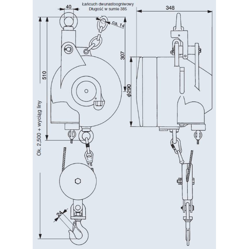 Balanser linkowy Carl Stahl Kromer 175-200kg 1500mm