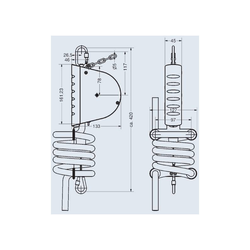 Balanser linkowy Carl Stahl Kromer z przewodem powietrznym 9x13mm 0,5-2kg 2500mm z hamulcem