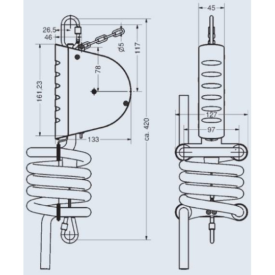 Balanser linkowy Carl Stahl Kromer z przewodem powietrznym 9x13mm 0,5-2kg 2500mm z hamulcem