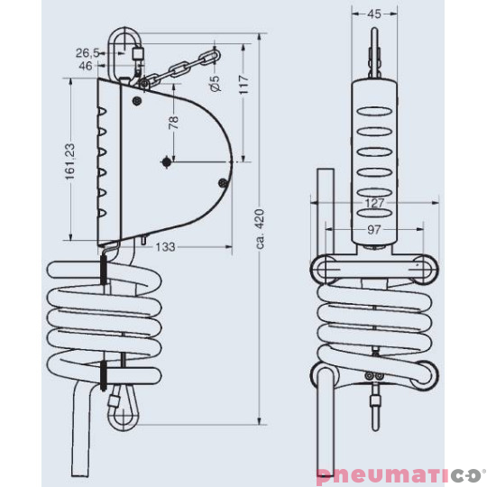 Balanser linkowy Carl Stahl Kromer z przewodem powietrznym 9x13mm 1,5-3kg 2500mm z hamulcem 