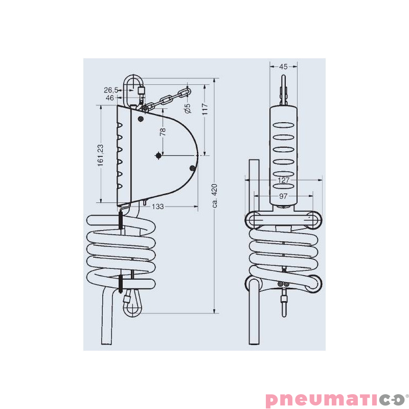 Balanser linkowy Carl Stahl Kromer z przewodem powietrznym 11x16mm 0,5-2kg 2500mm z hamulcem 