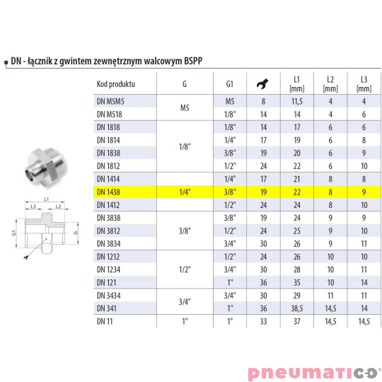 Nypel redukcyjny 1/4 - 3/8 gw.zew. Nypel redukcyjny 1/4 - 3/8 gw.zew.