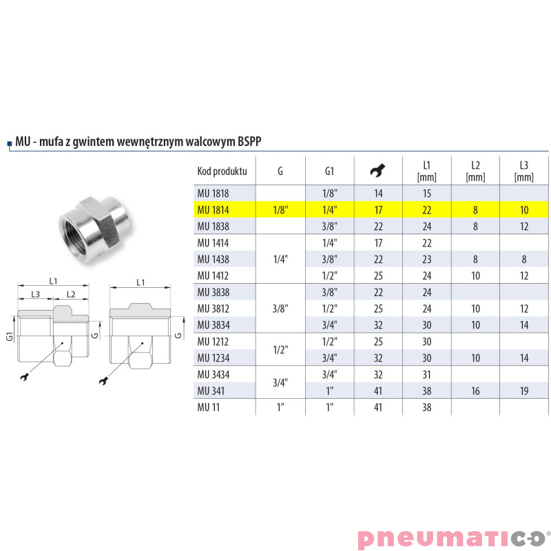 Mufa redukcyjna 1/4" -  1/8" gw. wew.