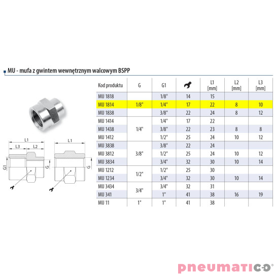 Mufa redukcyjna 1/4" -  1/8" gw. wew.