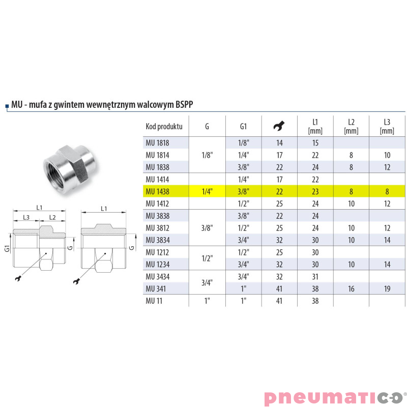 Mufa redukcyjna 1/4 - 3/8 gw. wew. Mufa redukcyjna 1/4 - 3/8 gw. wew.