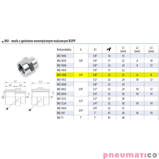 Mufa redukcyjna 1/4 - 3/8 gw. wew. Mufa redukcyjna 1/4 - 3/8 gw. wew.