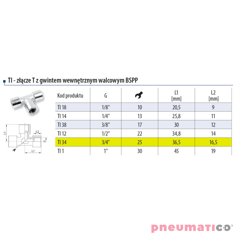 Trójnik typu T 3/4" gw.wew. Trójnik typu T 3/4" gw.wew.