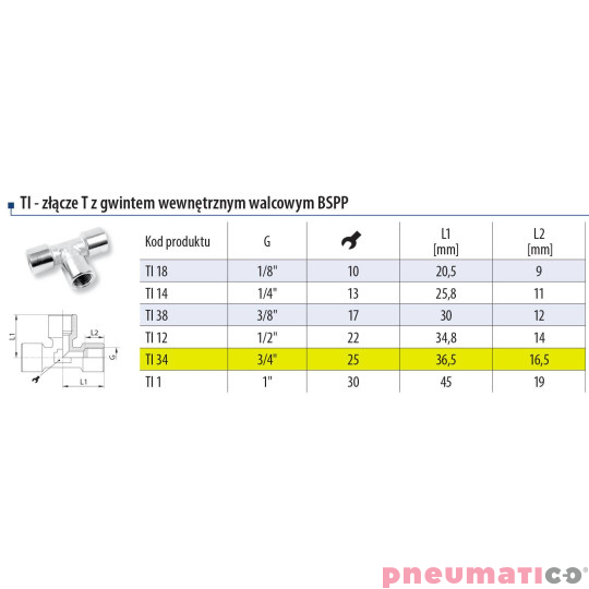 Trójnik typu T 3/4" gw.wew. Trójnik typu T 3/4" gw.wew.