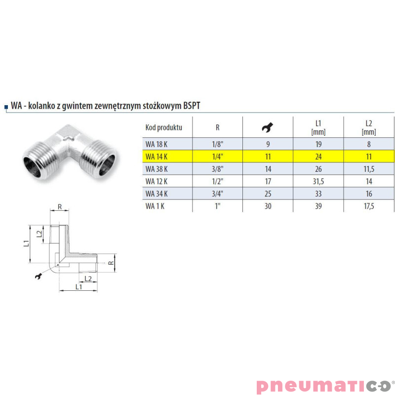Kolanko 1/4" gw. zewn. Kolanko 1/4" gw. zewn.