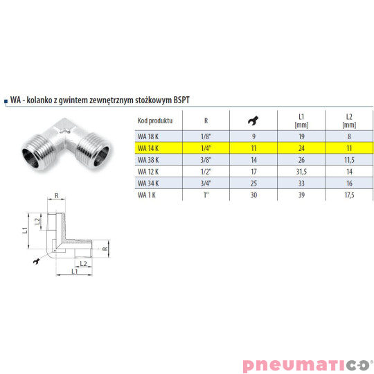 Kolanko 1/4" gw. zewn. Kolanko 1/4" gw. zewn.