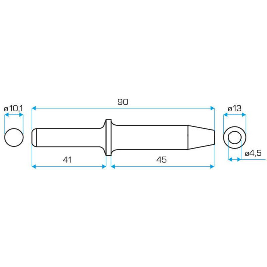Dłuto do zakuwania nitów 3/32" wymiary Dłuto do zakuwania nitów 3/32" wymiary