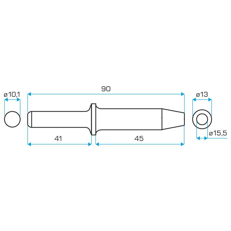 Dłuto do zakuwania nitów 3/16" wymiary Dłuto do zakuwania nitów 3/16" wymiary