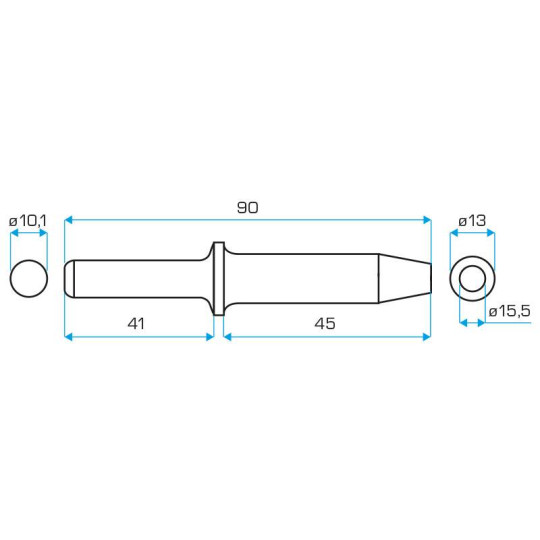 Dłuto do zakuwania nitów 3/16" wymiary Dłuto do zakuwania nitów 3/16" wymiary